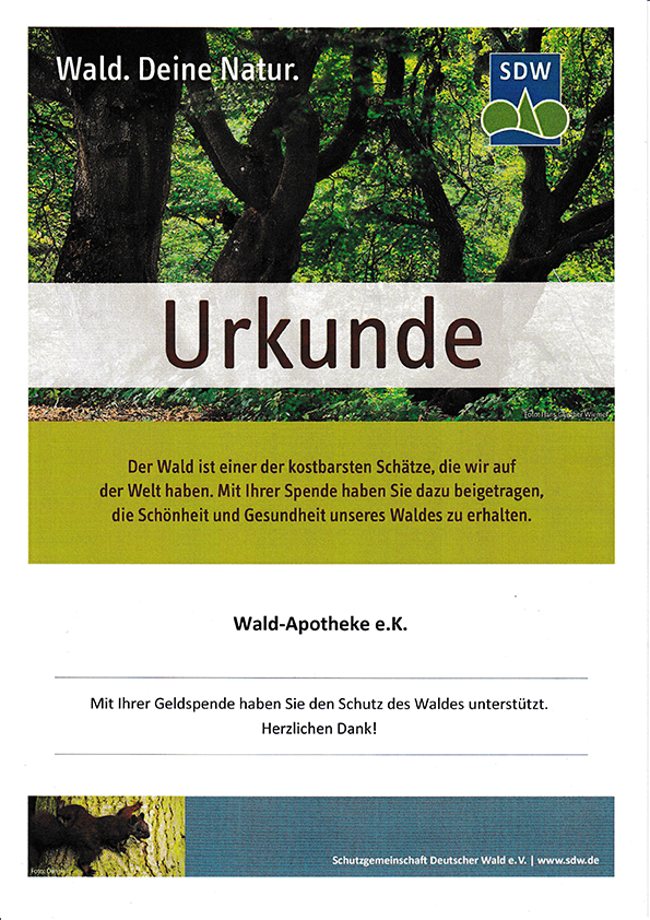 Spendenurkunde Schutzgemeinschaft Deutscher Wald
